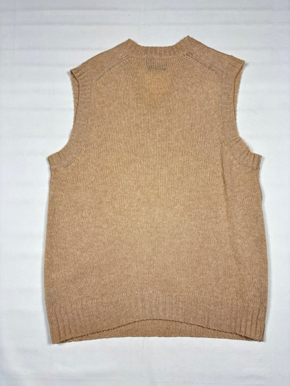 Vintage JCPenney Men's L Tall 100% Shetland Wool V-Neck Sweater Vest Tan Beige - Picture 9 of 9